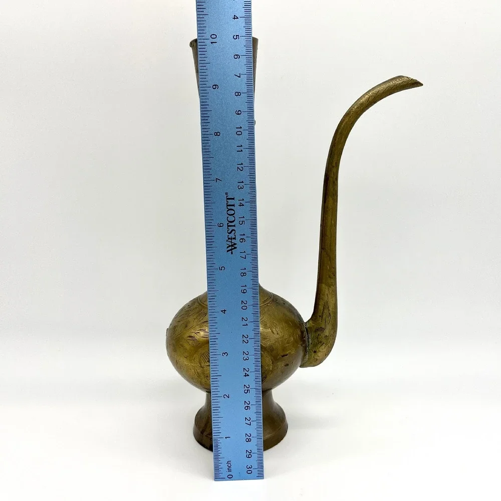 Etched Brass Vase Pitcher Coffee Vintage Floral Design Home Decor 10